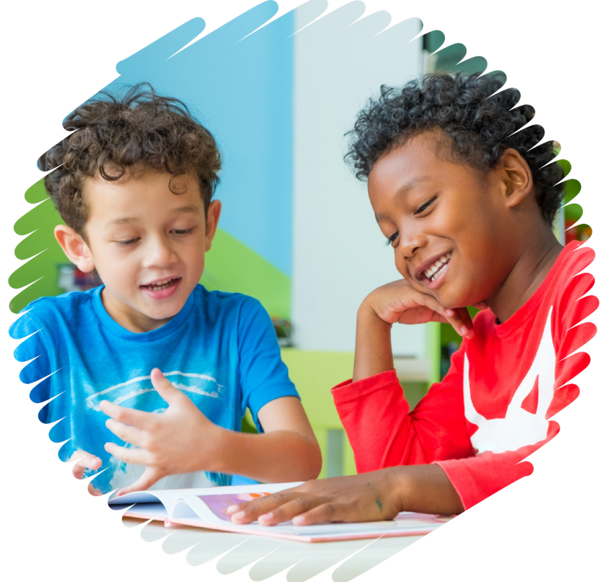 Scribble looking image showing two kids reading