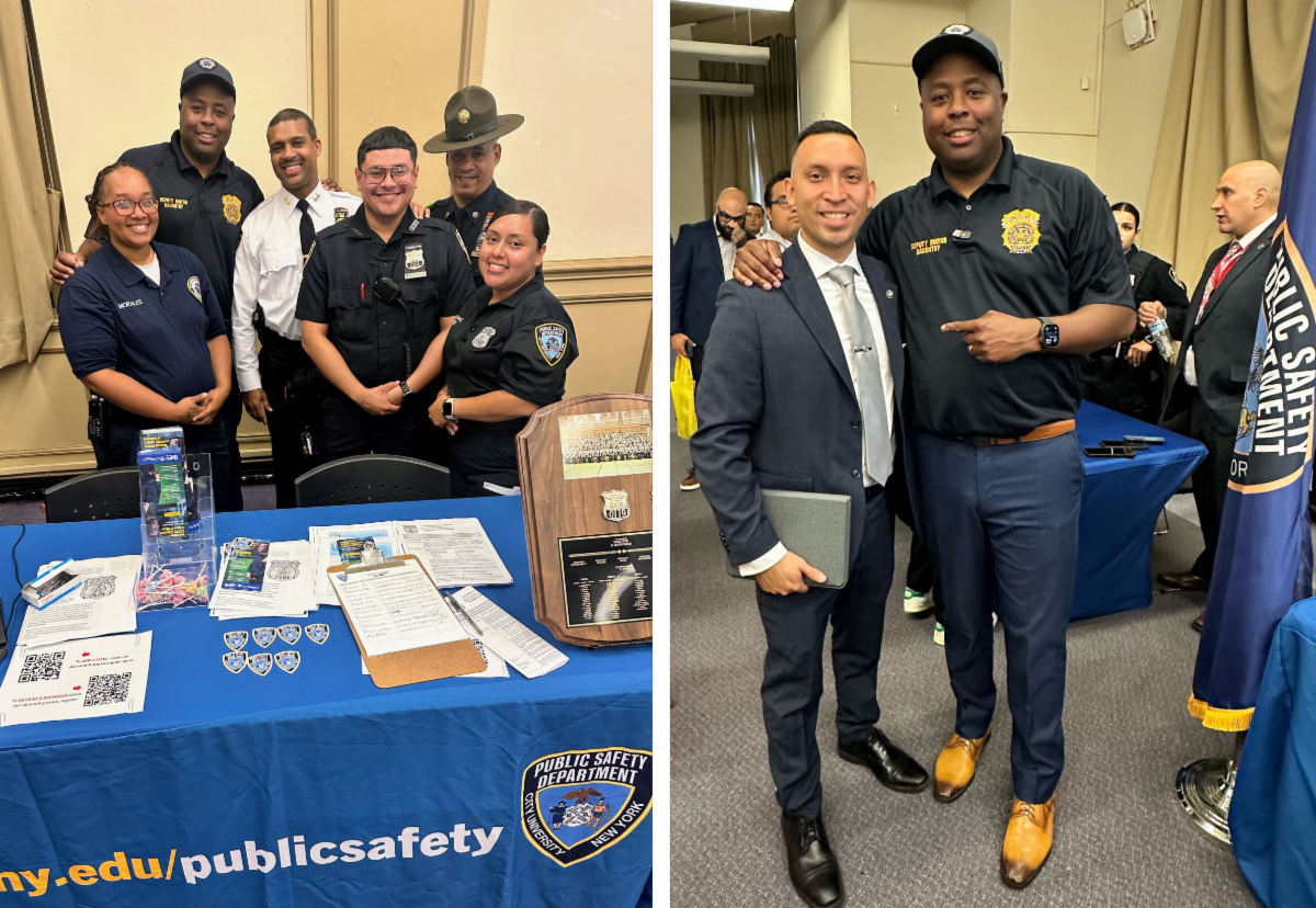 Photo collage of officers at NYC Public Safety Job Fair on the Lehman College Campus