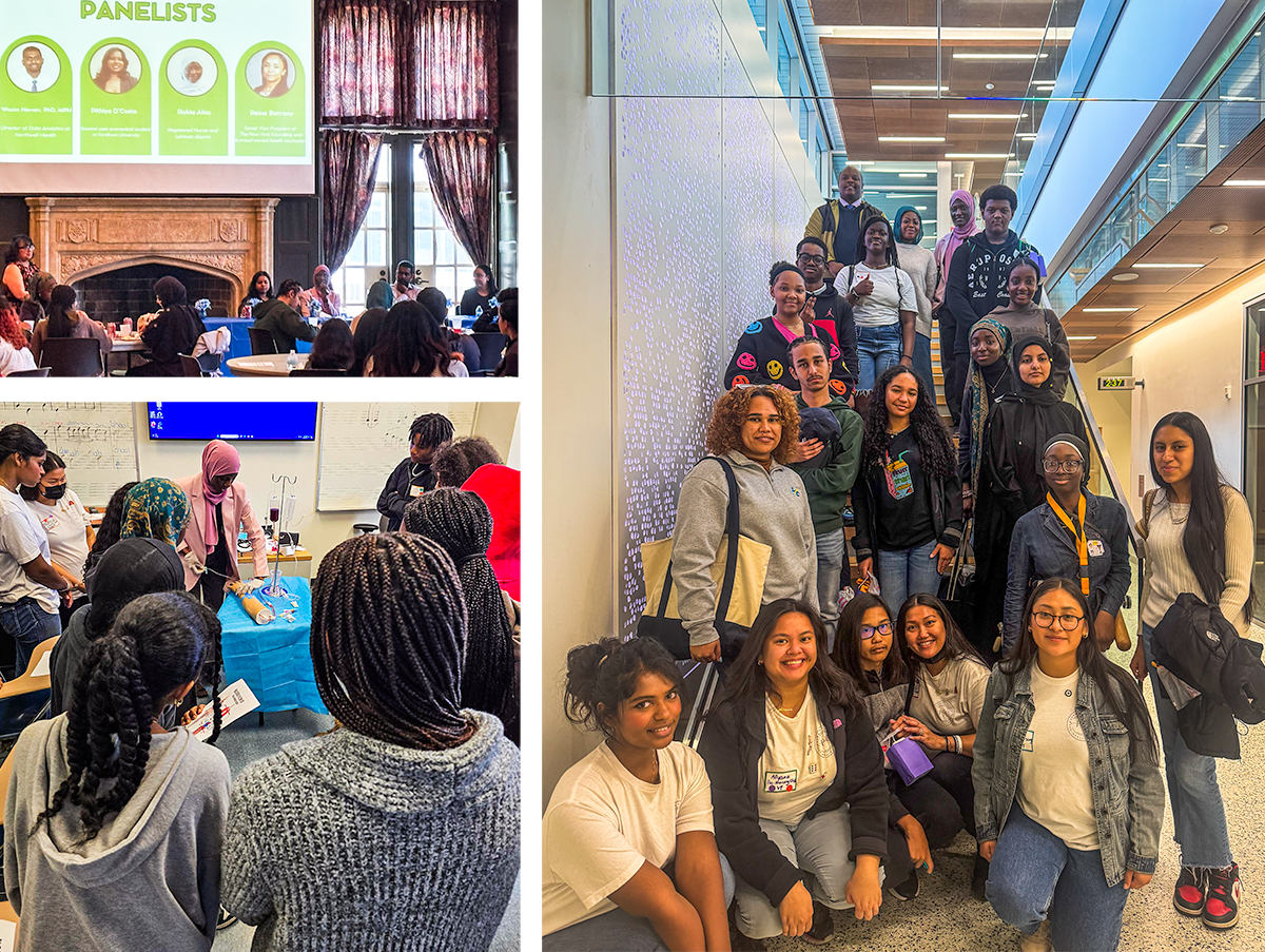 Students Pose plus photso of presentation and phlebotomy rubber arm