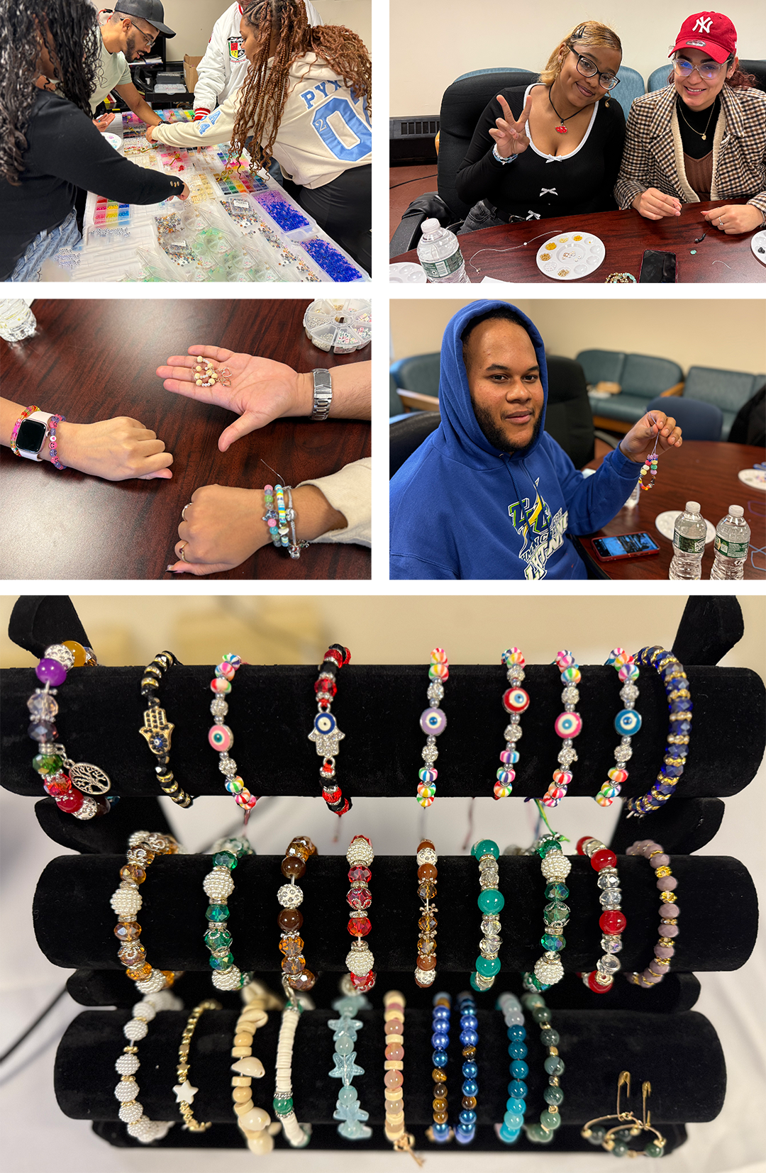 Beaded bracelets and students at the event