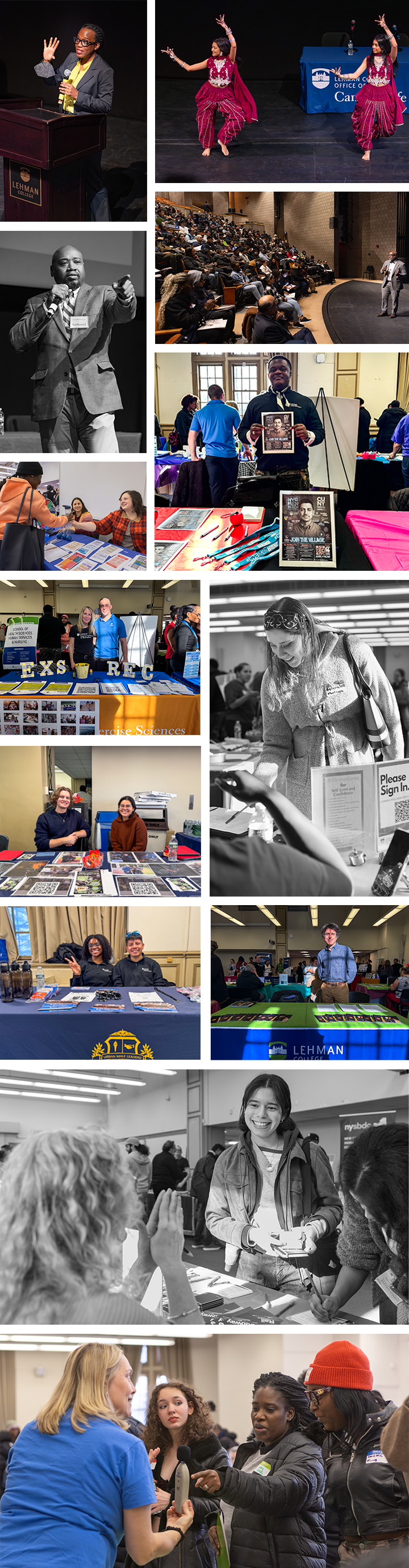 Collage of activities featuring new students and staff plus some dancers