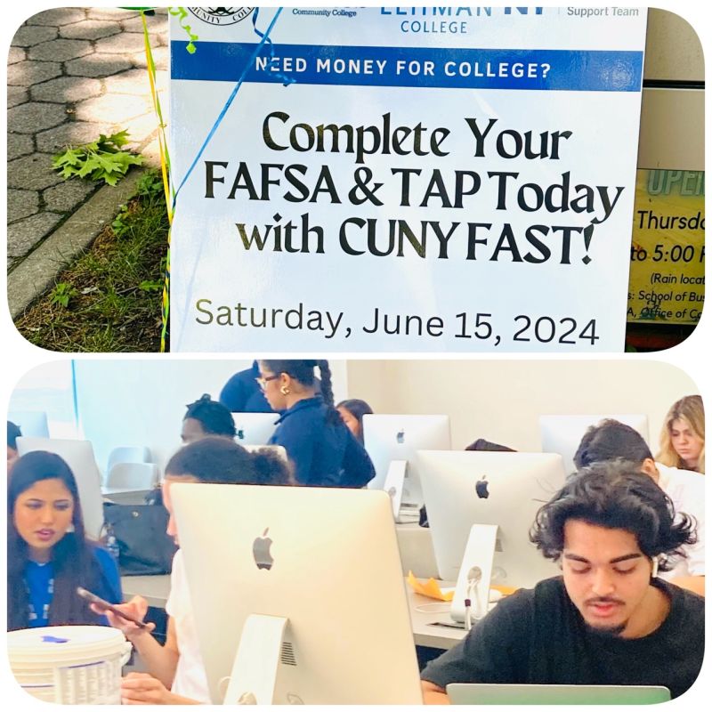 FAFSA Sign and Students at Compute