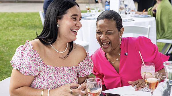 Partygoers dressed in pink