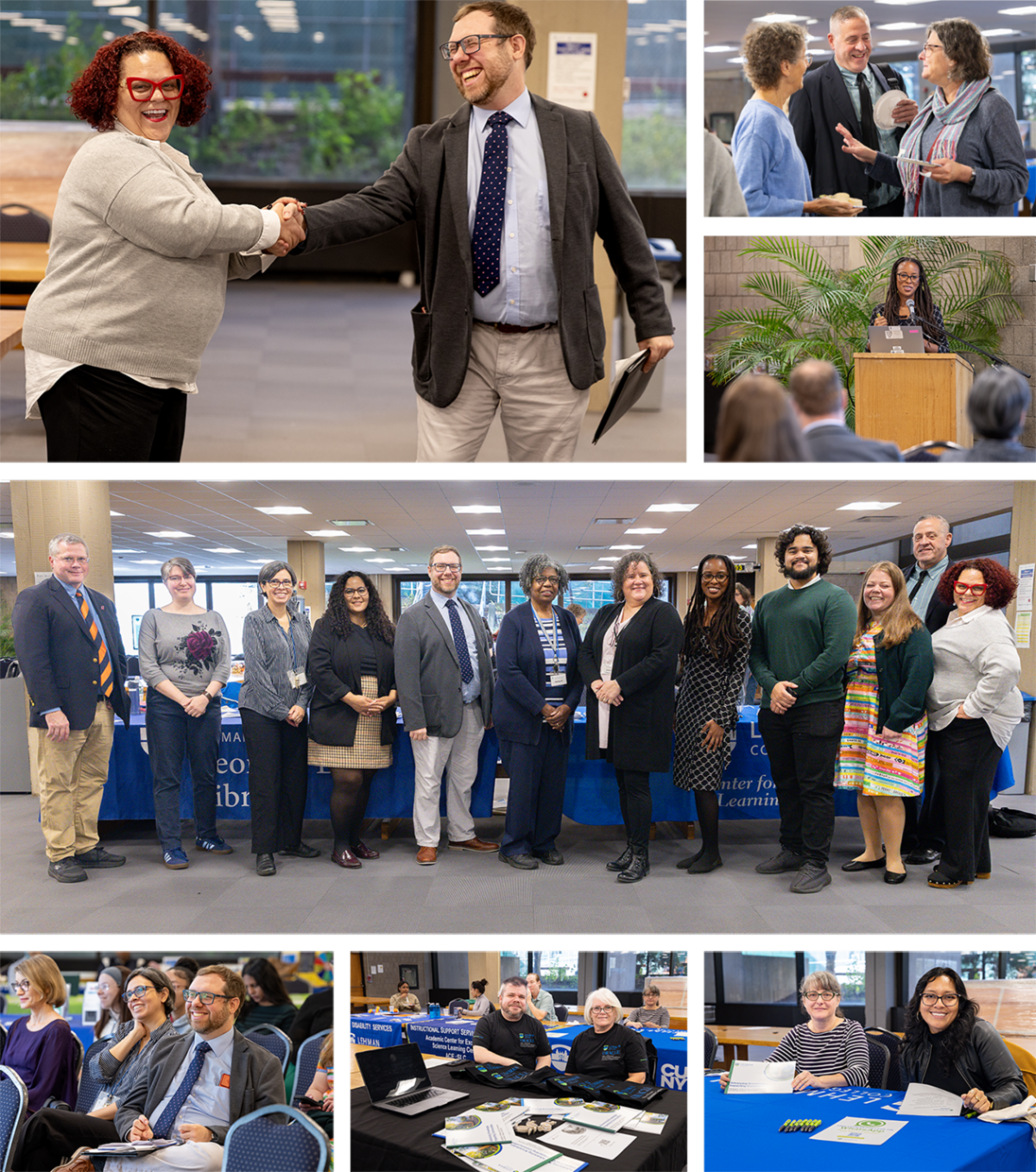 Collage of event photos including tabling and networking