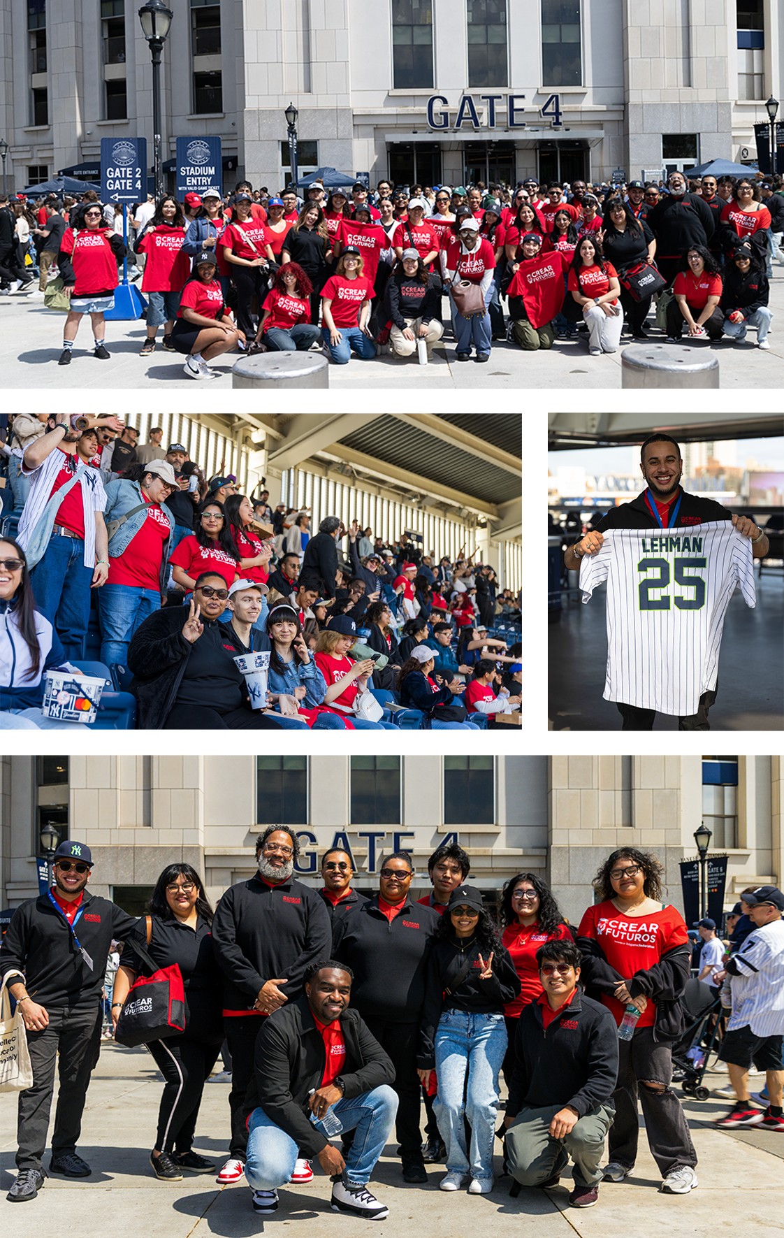 Photo collage of Crear Futuros group at the Yankee Stadium