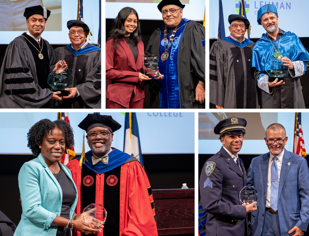 Collage of 5 Awardees at Lehman's 2026 Convocation