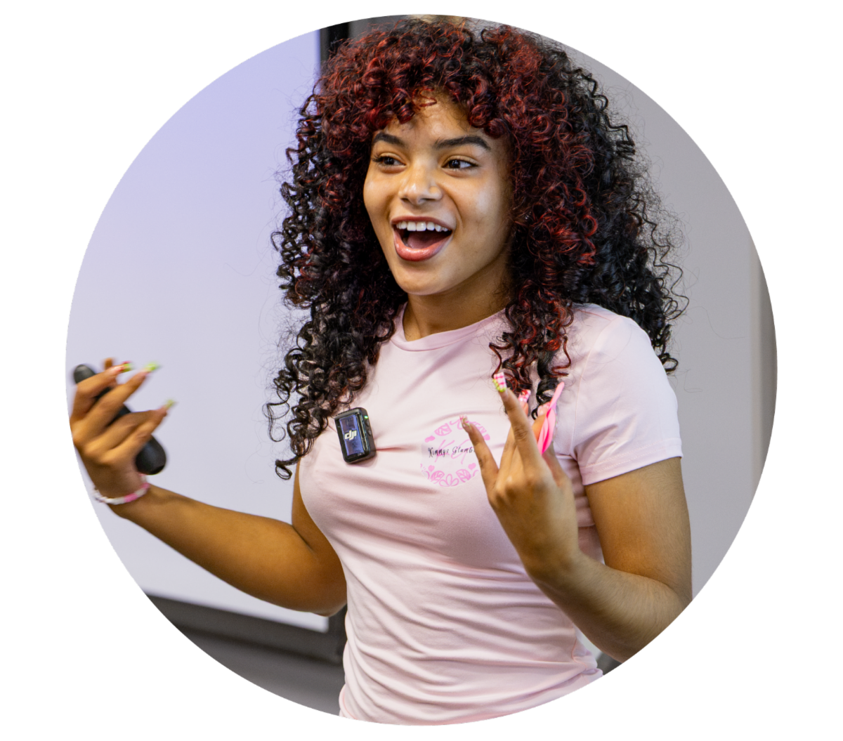 Student giving pitch enthusiastically