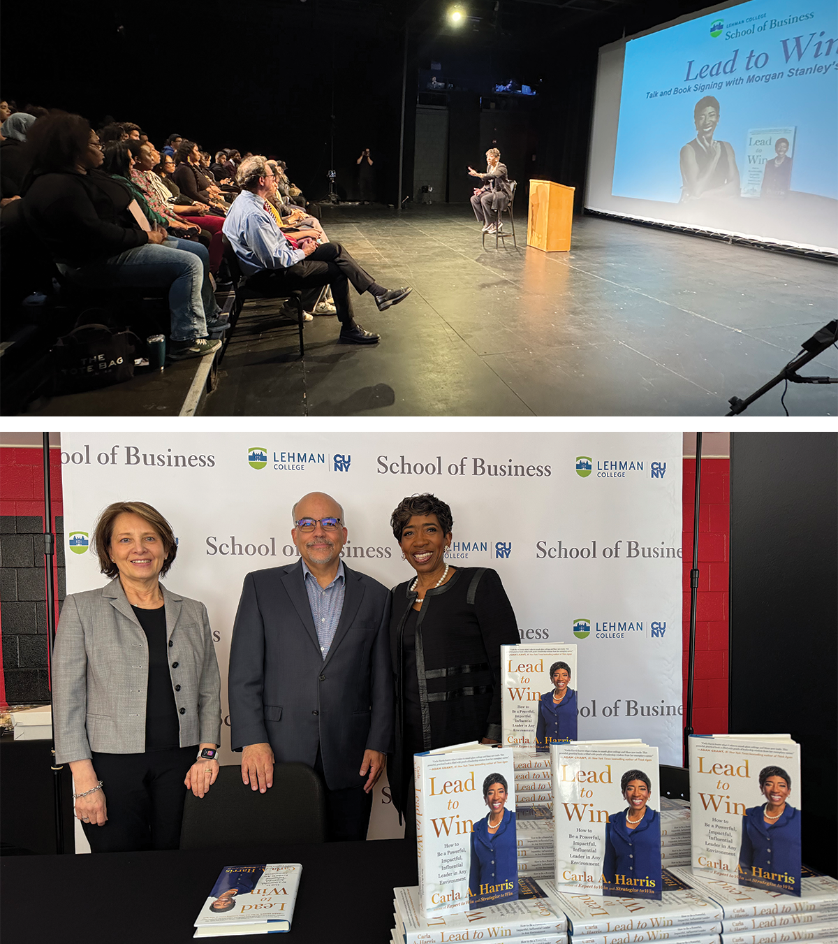 Photo collage of School of Business event, Lead to Win.