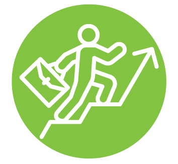 Icon of career focused man with briefcase climbing upward