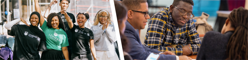 Split screen decorative photo of students and professors