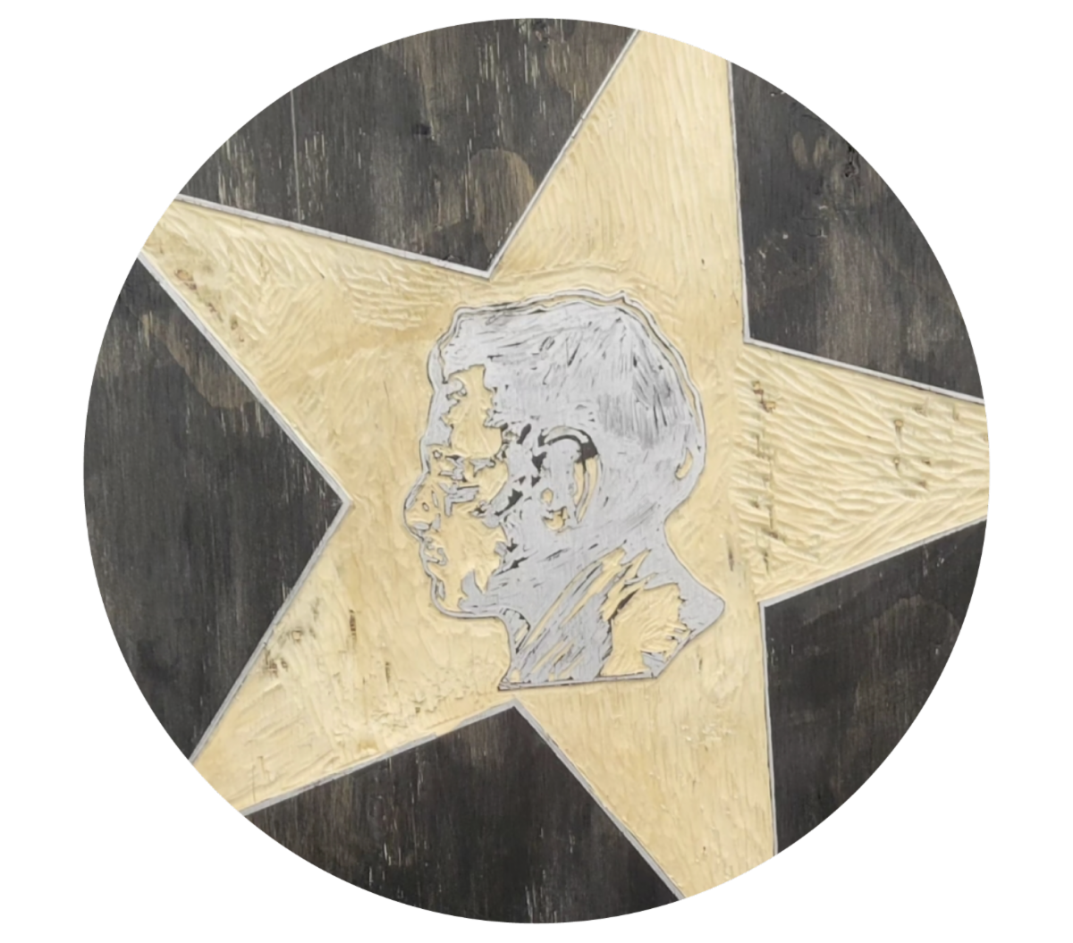 Woodcut Star with Portrait