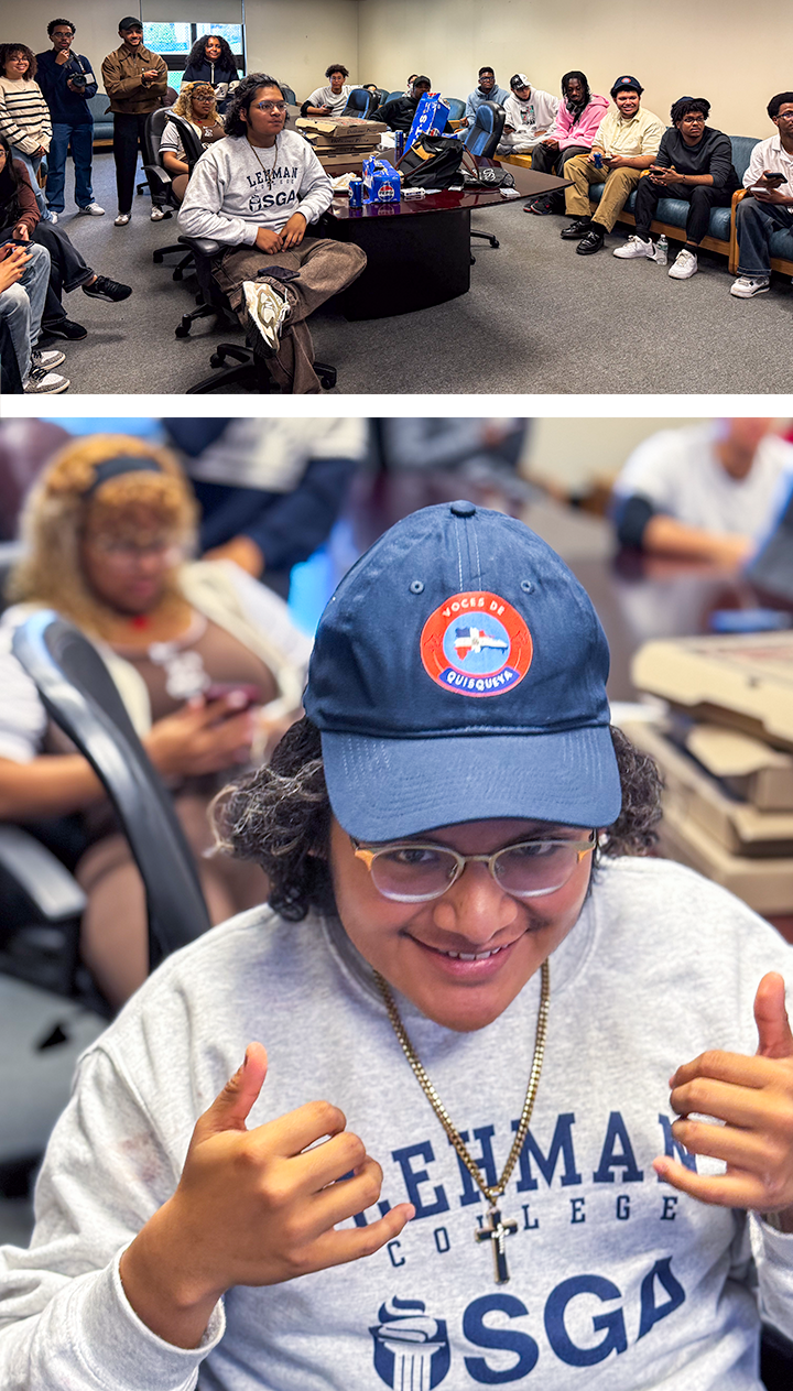Two event photos with closeup of SGA member with club sticker on hat
