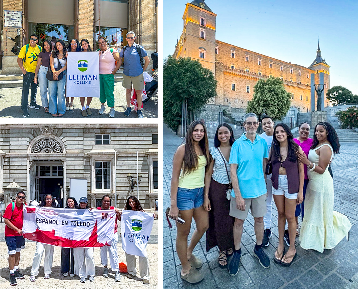 Collage of students in front of city landmarks in Toledo Spain