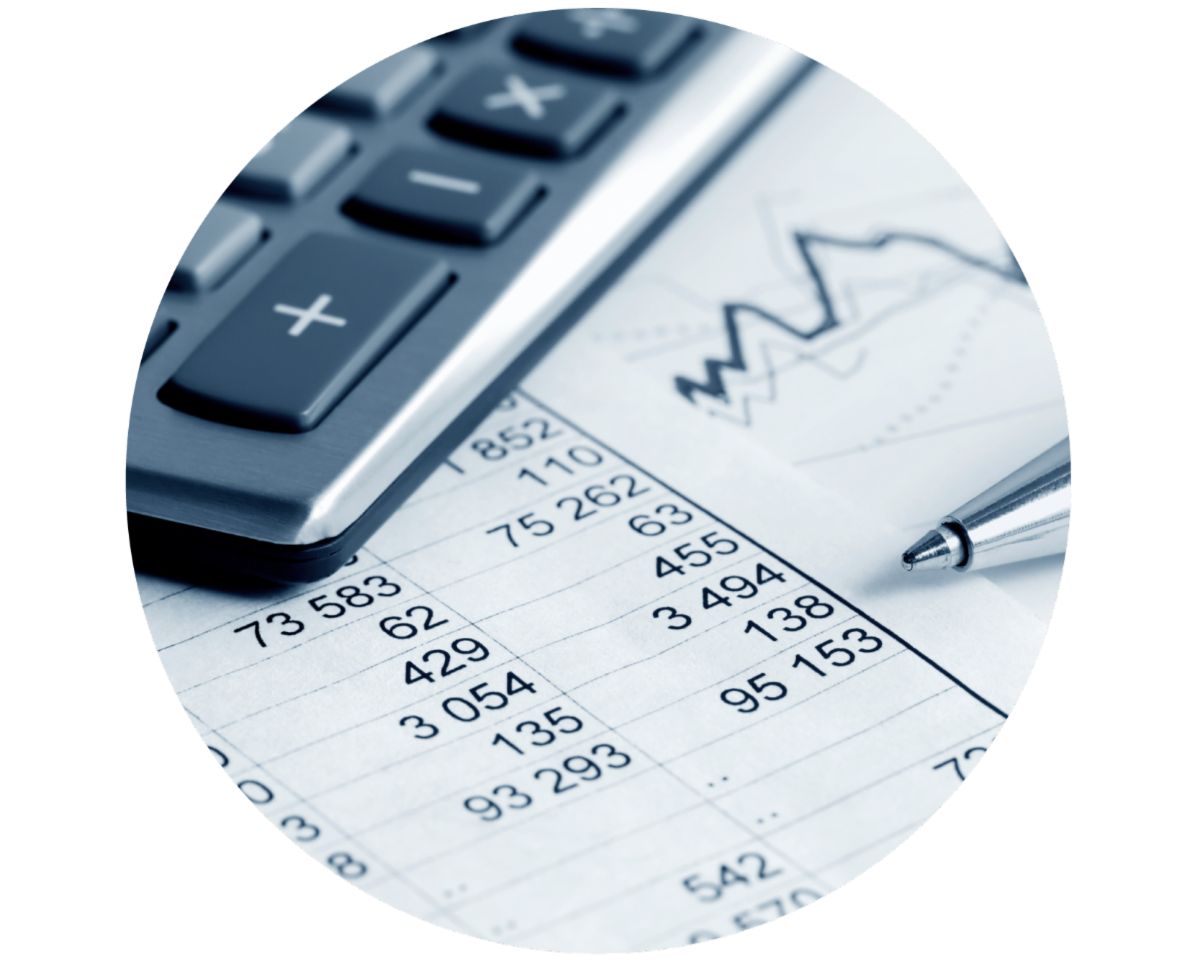 Stock spreadsheet and pen and calculator