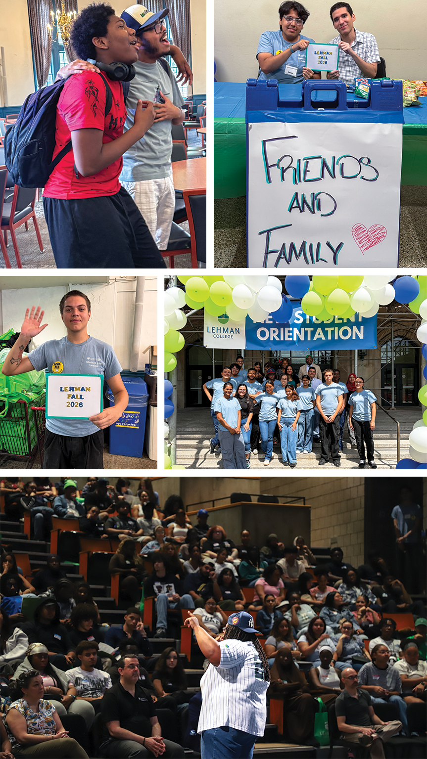 Collage with students at orientation