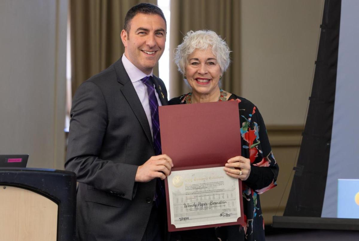 Image of Council Member Eric Dinowitz  and Professor Wendy Papir-Bernstein