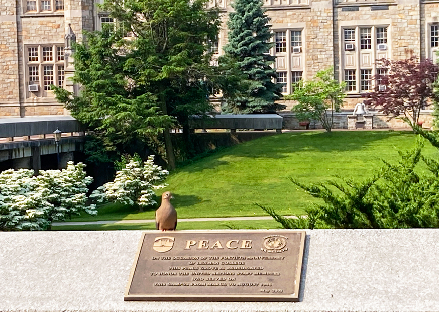 Image of dove on Peace sign at Lehman College