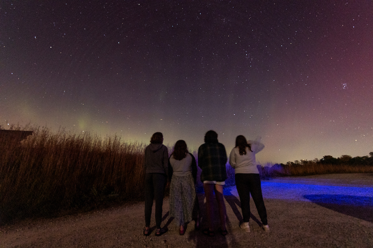 Students observe the northern lights at the Conard Environmental Research Center