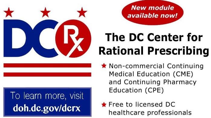DC rx logo and description of services with red white and blue colors