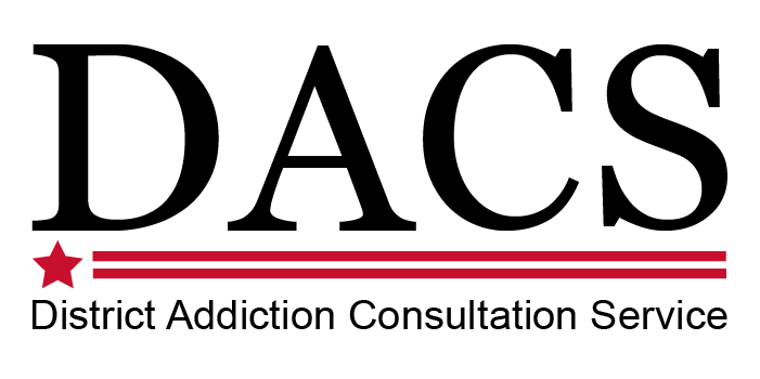 DACS logo - black text with red star and two red stripes