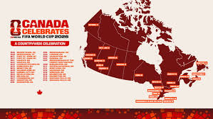 A map graphic listing the stops and dates of the Canada Celebrates FIFA tour