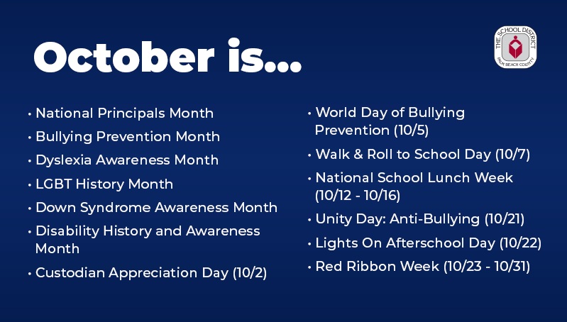 A list of appreciation and awareness days in the month of October.