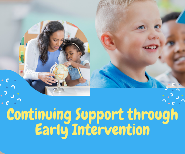 Stock images of students working with an adult advisor with the text, "Continuing Support through early intervention"