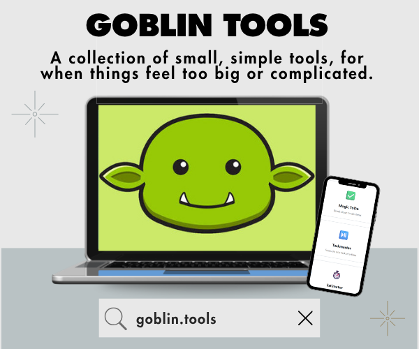 image of a green smiling cartoon face that says goblin tools