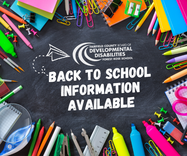 Graphic of school supplies and the words reading "Forest Rose Back to School Information Available"