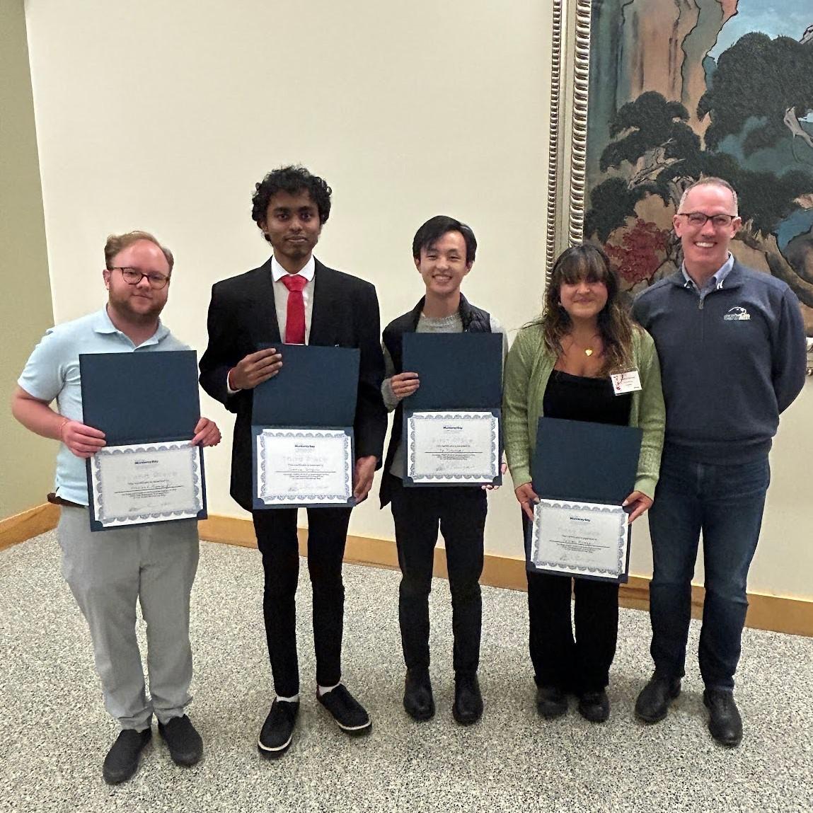 Winners of fall research competition with Andrew Lawson