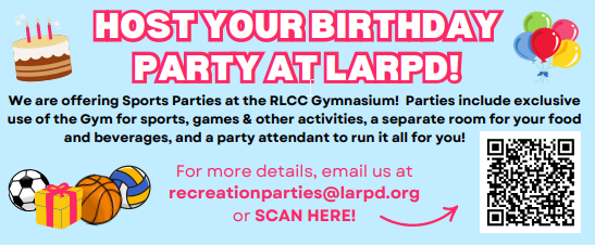 Sports Theme Birthday Parties available now at the RLCC Gym Book yours today!