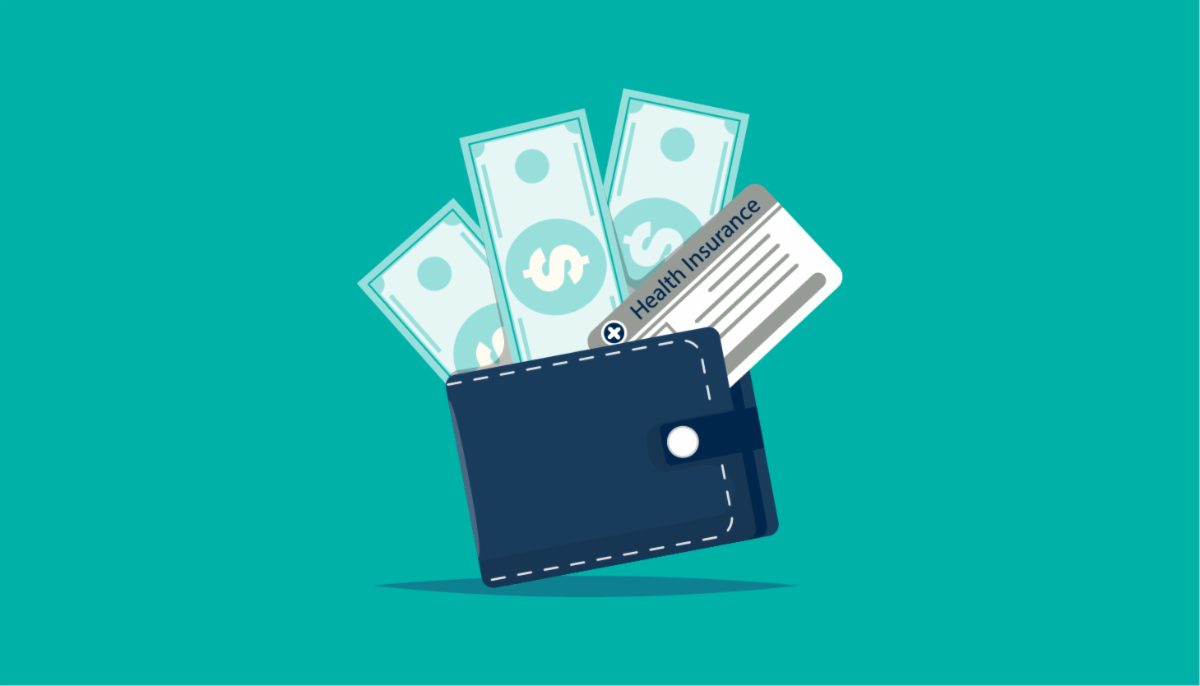 wallet with three dollar bills and health insurance card
