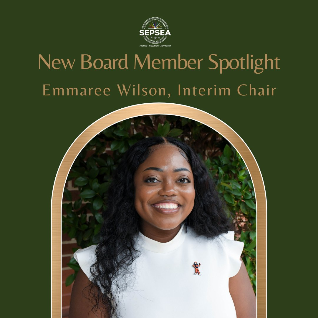 Woman smiling and facing the camera wearing a white top with a small pin and is framed by a decorative arch and the background is green with the text New Board Member Spotlight at the top