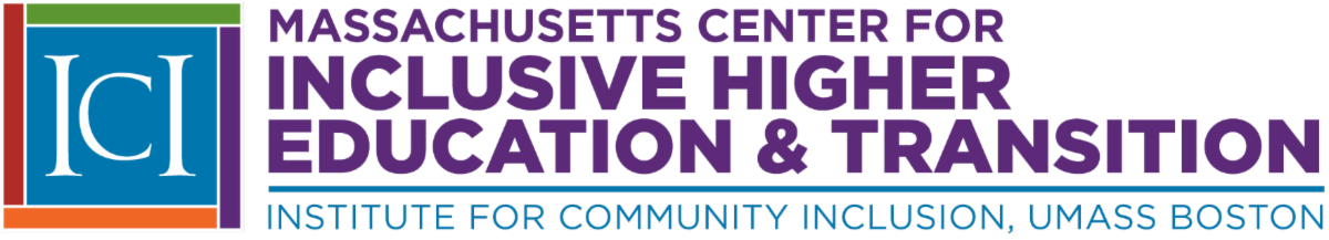 Massachusetts Center for Inclusive Higher Education and Transition word treatment logo. ICI color block logo on left.