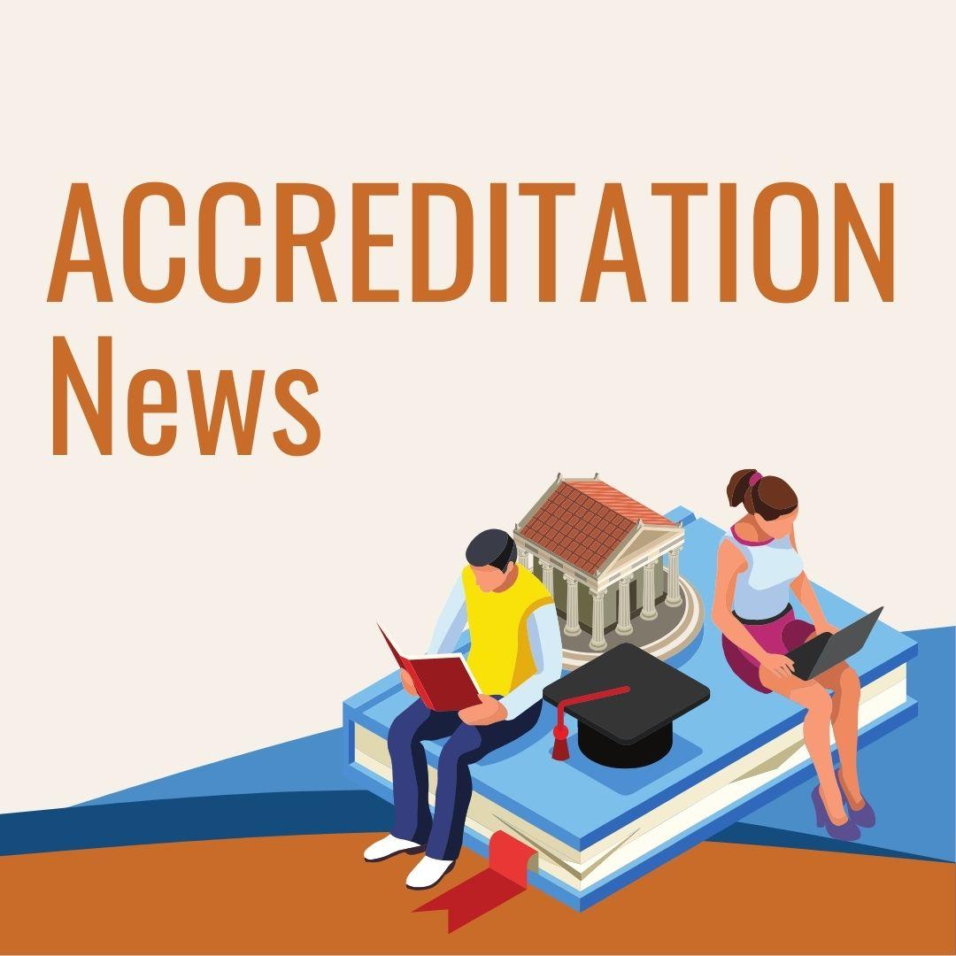 
ChatGPT
Illustration of a man and woman sitting on a large book reading The woman uses a laptop while the man reads a book Between them are a graduation cap and a classical building The text ACCREDITATION News is at the top in bold letters
