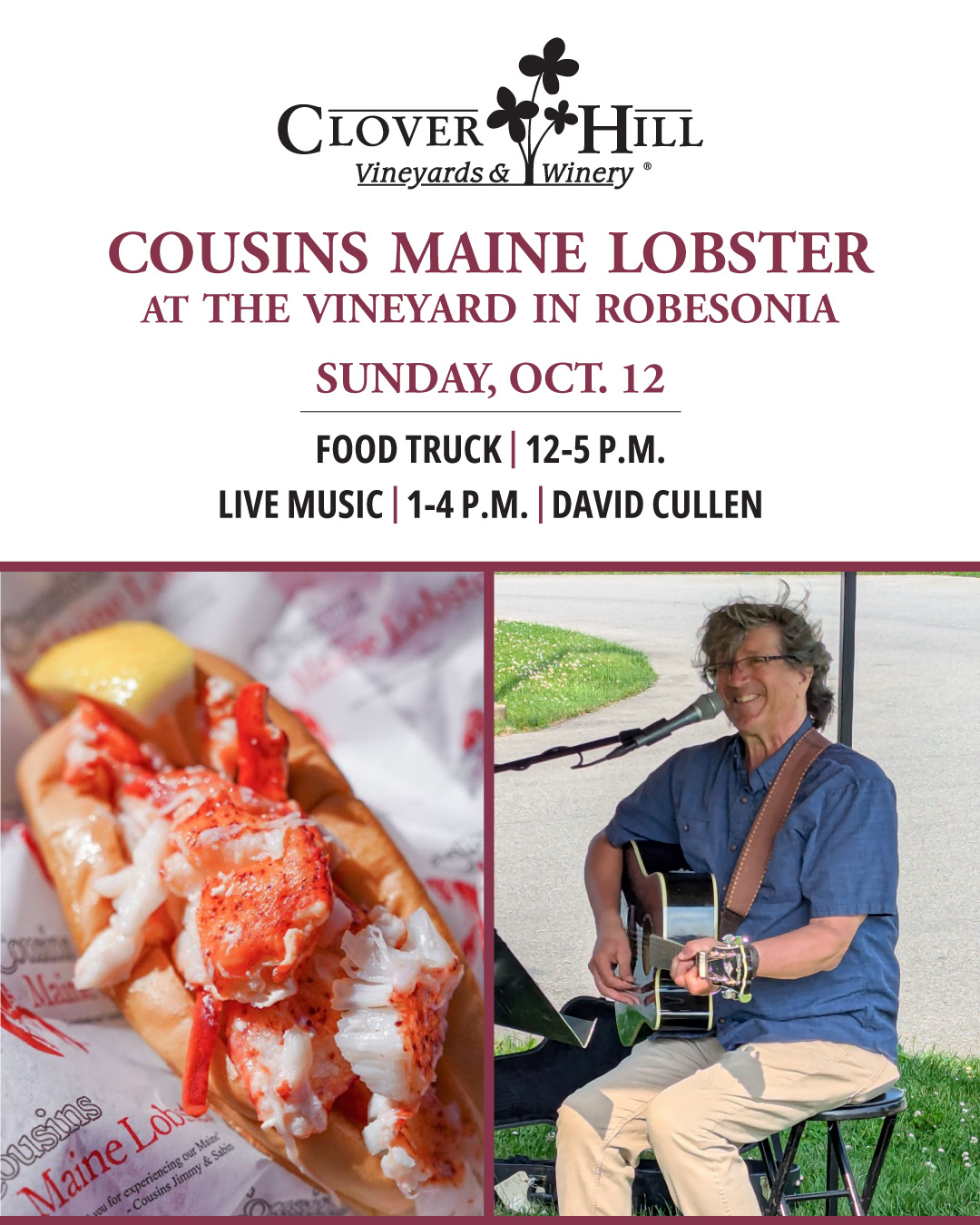 Cousins Maine Lobster at The Vineyard in Robesonia Sunday October 12 from 12-5 pm