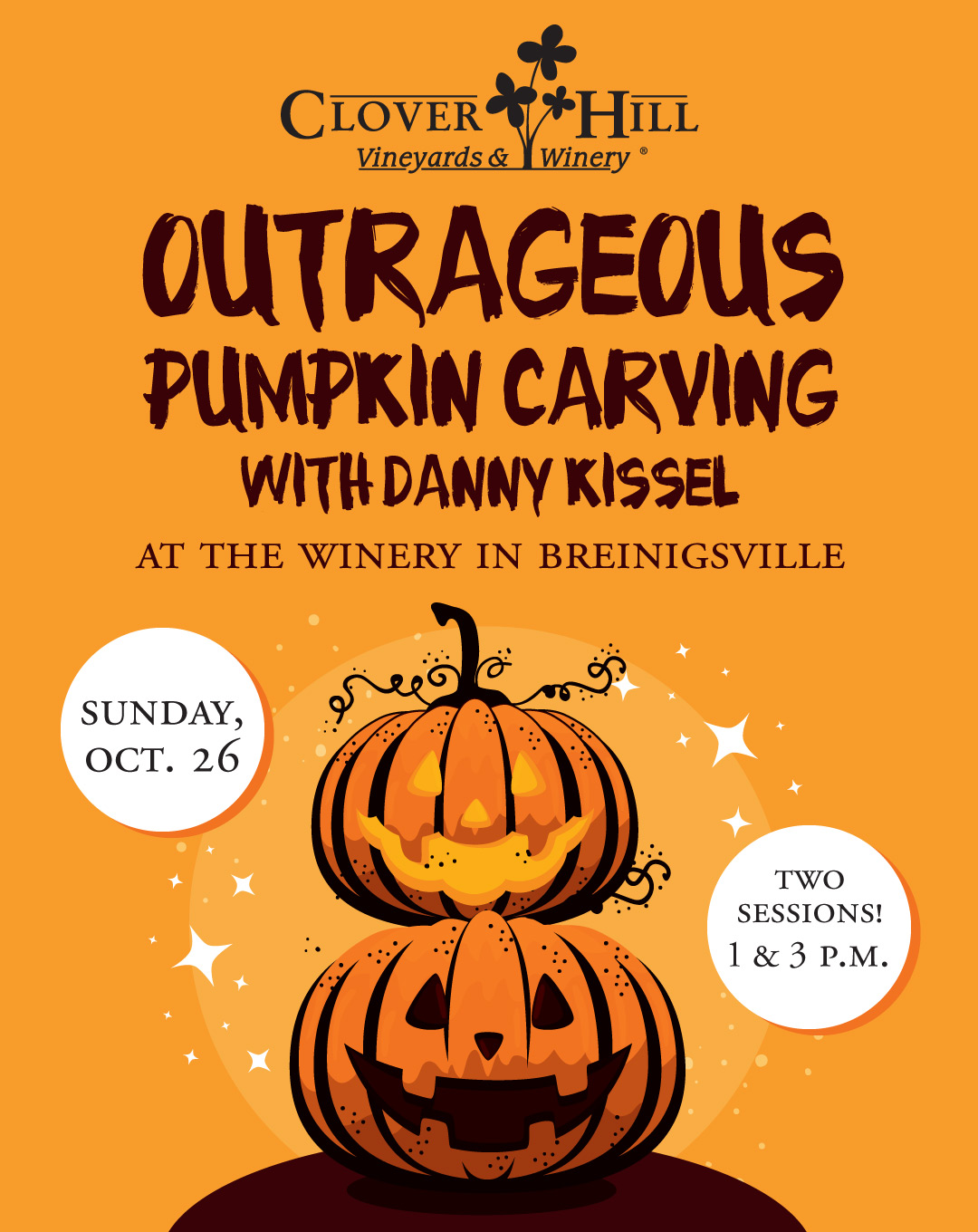 Outrageous Pumpkin Carving with Danny Kissel at Clover Hill Vineyards & Winery Ocotber 26