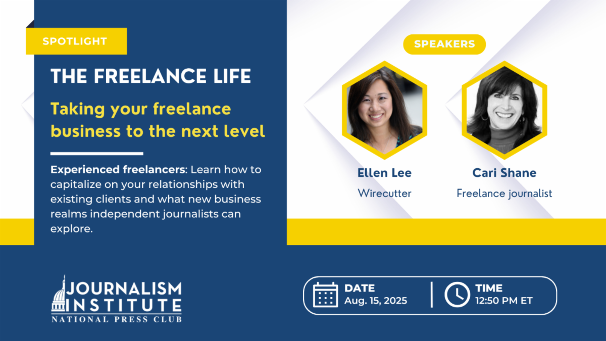 Session spotlight The Freelance life Taking your freelance business to the next level Experienced freelancers Learn how to capitalize on your relationships with existing clients and what new business realms independent journalists can explore With Ellen Lee Wirecutter and Cari Shane Freelance journalist Aug 15 at 1250 ET
