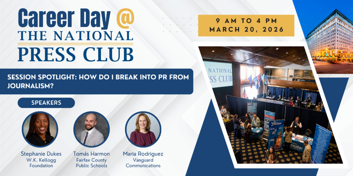 SESSION SPOTLIGHT: How do I break into PR from journalism? Speakers Stephanie Dukes, Tomás Harmon, Maria Rodriguez