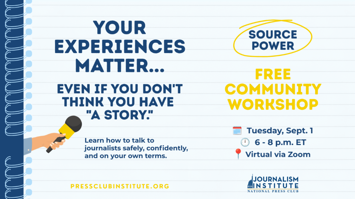 Source Power: Free community workshop on Sept. 1. Your experiences matter. You may not think of yourself as "having a story," but your perspective can help others understand issues affecting your workplace, neighborhood, school, family, or community.