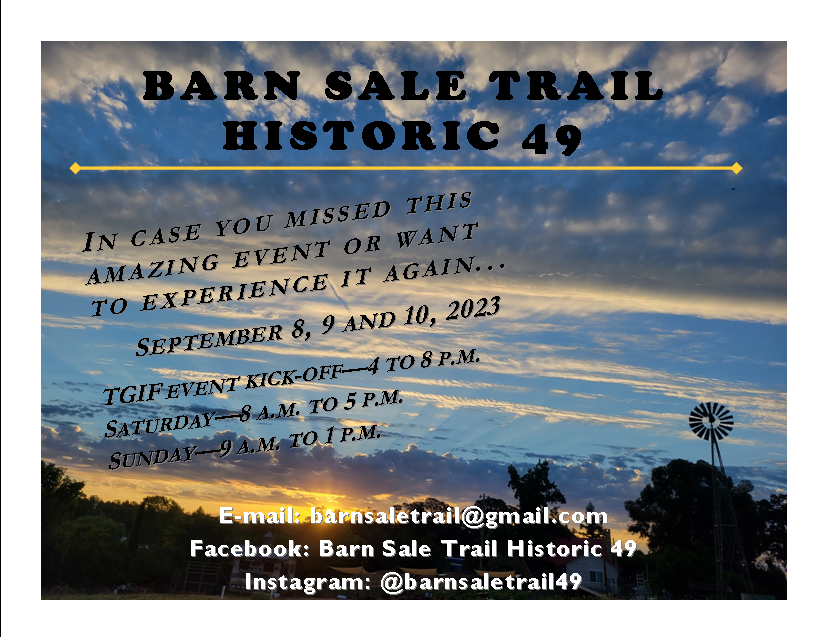 Barn Sale Trail Historic 49 meandering event for this year is launched!