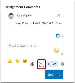 Record Icon highlighted for providing screen capture feedback