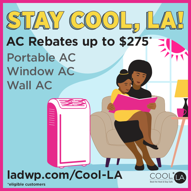 Clip art featuring a woman and child sitting on her lap reading a book inside a house with an air conditioning unit. 