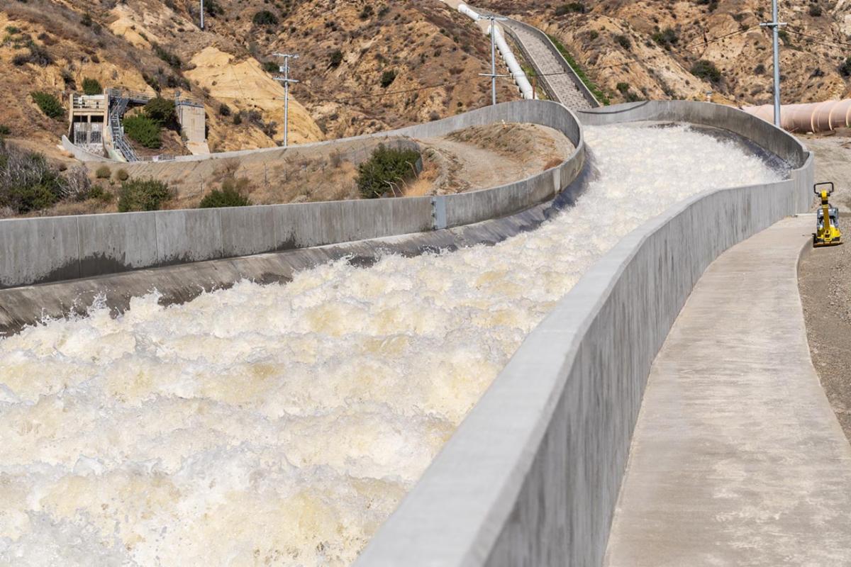 Water running down the Los Angeles Aqueduct Cascades.