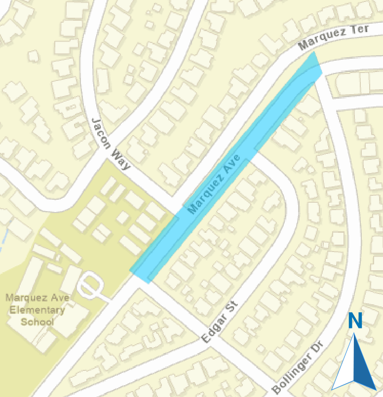 Map of Marquez Ave. highlighting work zone