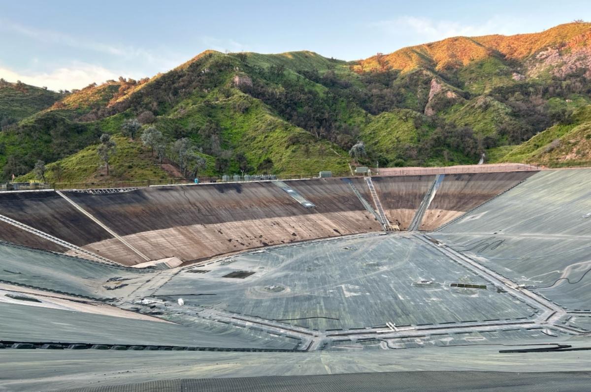 View of Santa Ynez Reservoir Floating Cover removal in progress