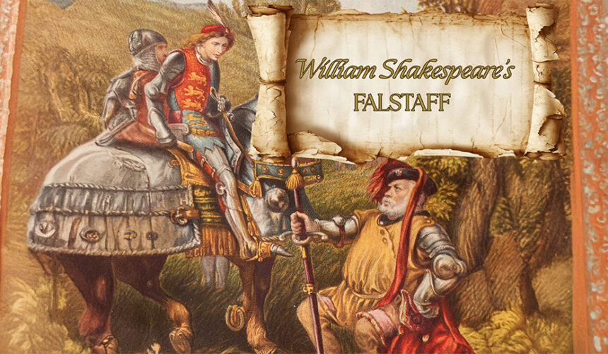 2 knights on a horse and 1 knight on the ground confronting them, william shakespeare's falstaff