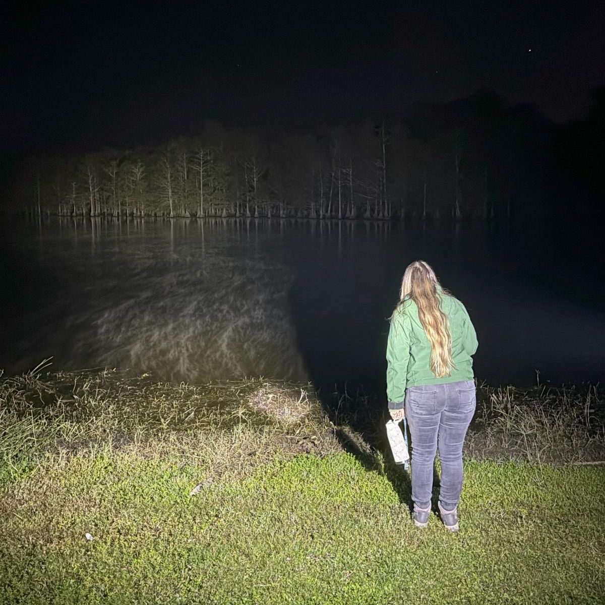 person at park on a night hike