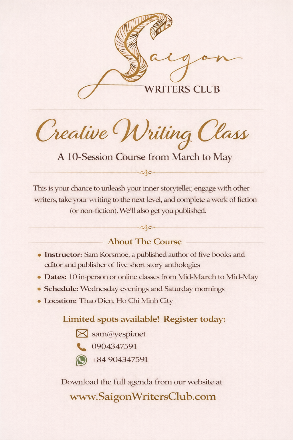 New Creative Writing Class with Online and In-person Options