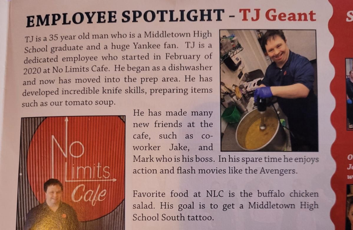 MTPS alumni TJ Geant is seen preparing food in the No Limits Cafe kitchen.
